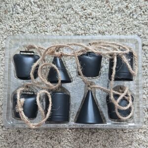 Source Unknown Black Metal Bell String Lights with Jute Cord